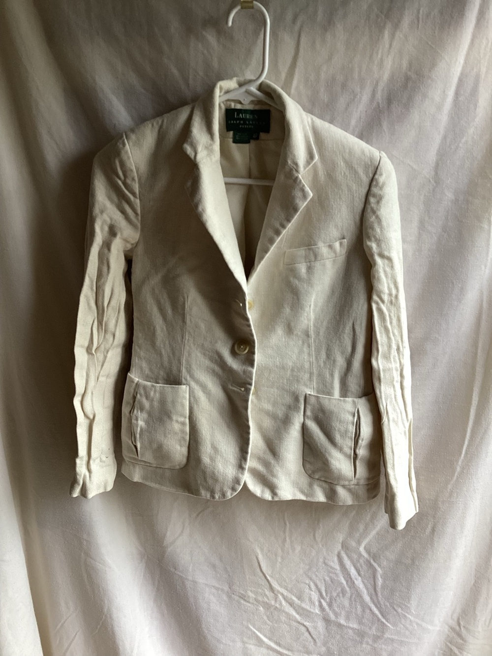 Vintage Lauren Ralph Lauren Women's Cream Linen-Blend Blazer